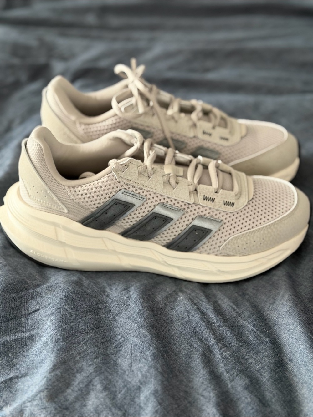adidas Cream and Gray Mesh Running Sneakers with cloud foam- never worn!
